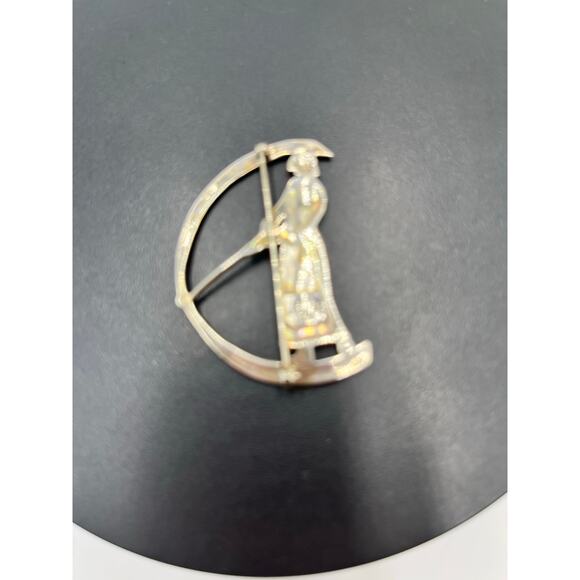 MFA Art Nouveau Reproduction Vintage Lady Golfer Swinging Sterling Silver Brooch - Picture 9 of 9